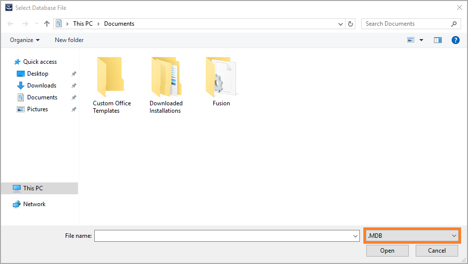 If you are browsing for an existing database, it is likely that you will have to change the file type from .MDB to .CONNECT